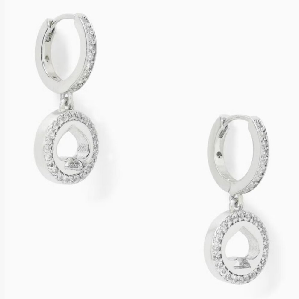 Kate Spade New York Spot The Spade Pave Huggies Dangle Earrings Silver tone